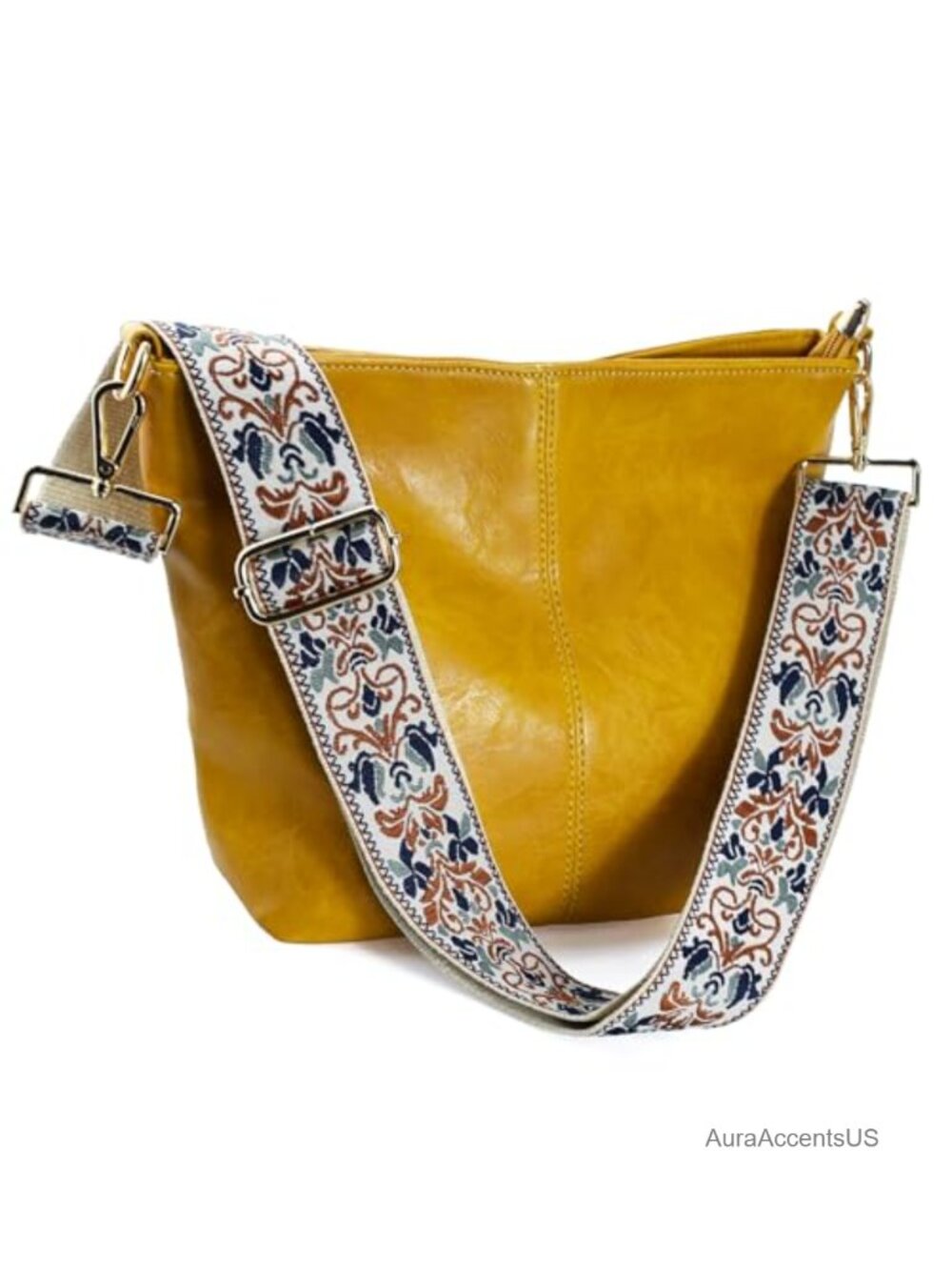 Vegan Leather Hobo Crossbody Bag with Guitar Strap and Zipper